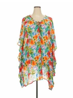 Tropical Floral Sheer Kaftan Cover-Up in Multicolor